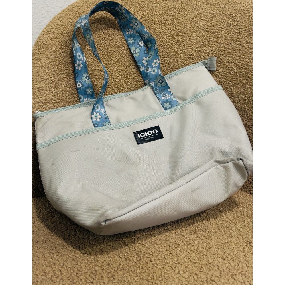 Igloo Floral Cooler Bag Beige Blue Polyethylene Foam Shoulder Strap Insulated